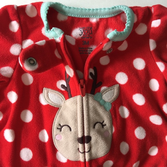 SALE! - Carter’s Long-Sleeved Christmas 1-Piece Fleece Footie PJs - Reindeer - Picture 4 of 4